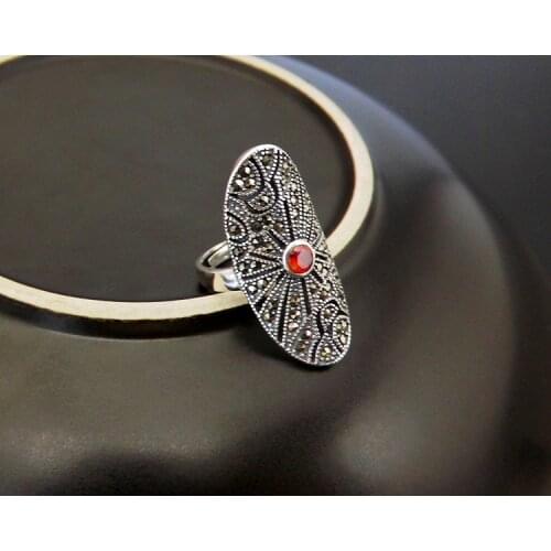 S925 Sterling Silver Marbling Red Zircon Adjustable Forefinger Ladies New Ring