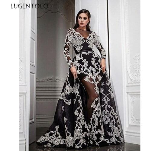 Women Party Dress Slim Long Sleeve Sexy Gauze Mesh Dresses Ladies Casual Small Sequins Big Swing Long Dress