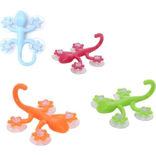 1pc Gecko Hook 4 Suction Cups Glass Window Wall Hooks Hanger Kitchen Bathroom Super Suction Cartoon Home decoration Accessories4
