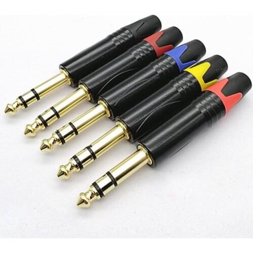 10pcs 6.5mm 3 Pole Stereo Male Plug Aluminum Tube Gold Plated 1/4 Inch Microphone Plug Audio 6.35MM Cable Wire Connector