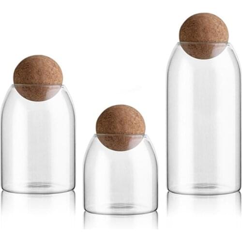 1600/1200/800/500ML Glass Storage Tank Kitchen Storage Bottle Borosilicate Glass Sealed Cans Food Grains Container with Cork