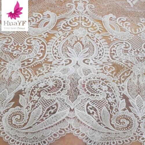 2020 Fashion White Bridal Lace With Beads Tulle Fabric For Wedding Grwon Collection HY1331
