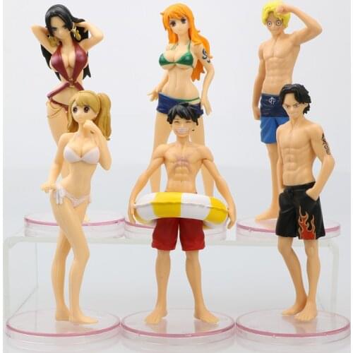 6pcs/set One Piece Swimwear Action Figure Toy Nami Boa Hancock Monkey DLuffy Pirate Hot Girl Figurine Anime Collection Model Toy
