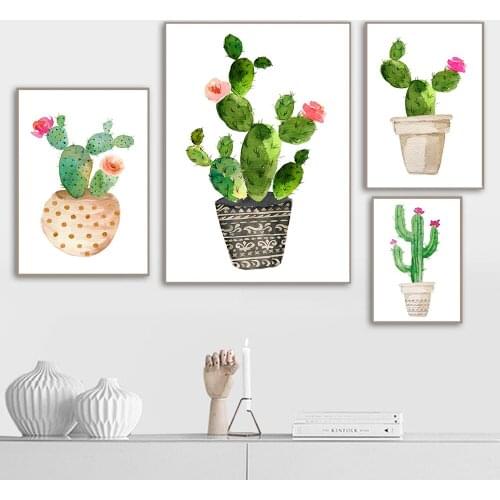 Watercolor Plants Cactus Flower Wall Art Canvas Painting Nordic Posters And Prints Wall Pictures For Living Baby Room Decoration