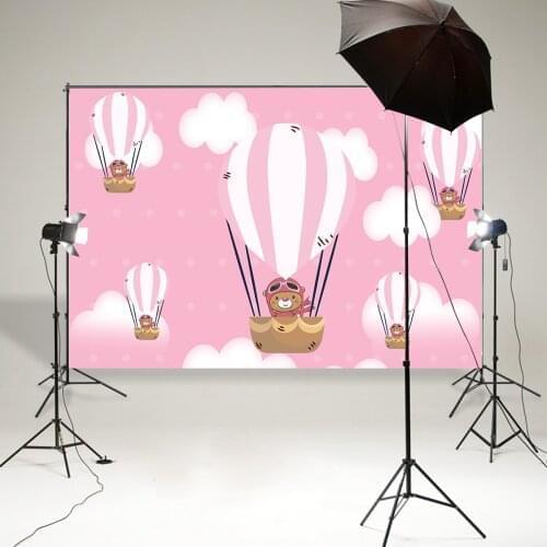 BEIPOTO Hot air balloon backdrops cloudy pink Teddy pilot girl birthday party decor background photo photography vinyl B-855