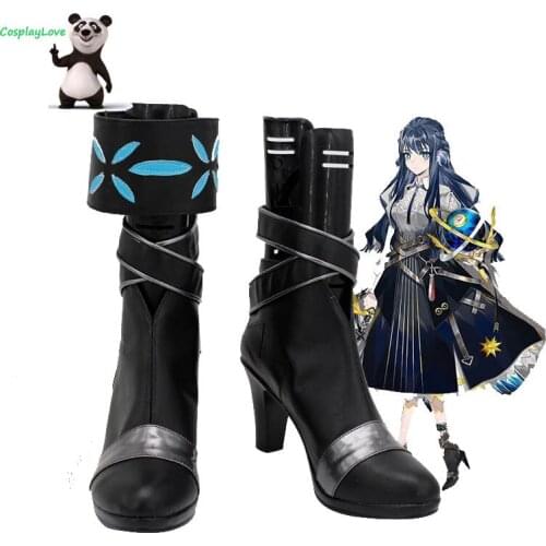 CosplayLove Arknights Astesia Black Cosplay Shoes Long Boots Leather Custom Made For Halloween Christmas