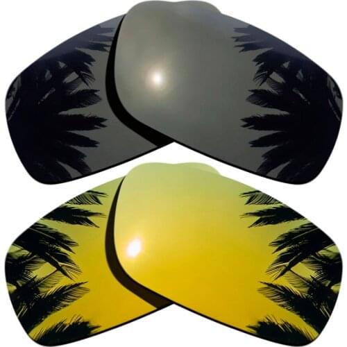 Black+24K Gold Mirrored Coating) 2-Pairs Polarized Replacement Lenses for Crankshaft 100% UVA & UVB Protection