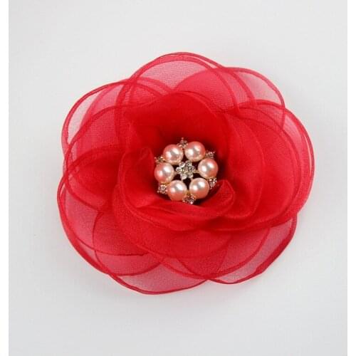 20PCS 4inches 14 color Chiffon Fabric Flowers with beaded For diy headband accessories