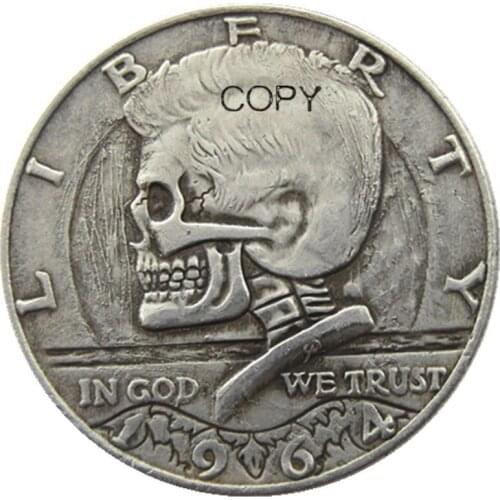 FK(09) Hobo Creative 1964 Franklin Silver Half Dollar skull zombie skeleton hand carved Silver Plated Silver Plated Copy Coins