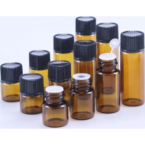 100 Pcs 1ml 2ml 3ml 5ml Essential Oil Bottles Amber Glass Bottle With Plastic Lid Insert Glass Vials Perfume Sample Test Bottles
