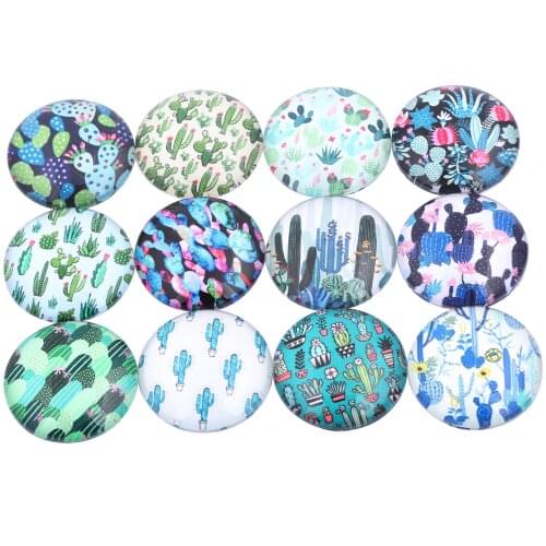 Onwear mixed cactus pattern photo glass cabochon round 10mm 12m m14mm 16mm 18mm 20mm 25mm 30mm 40mm 58mm diy craft making