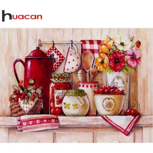 Huacan 5D Diamond Art Painting Kits Kitchen Diamond Mosaic Embroidery Landscape Modular Pictures Handmade Gift Home Decor