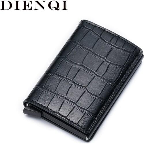 DIENQI Anti id Credit Card Holder Rfid Blocking Wallet Leather Cardholder Security Aluminum Metal Purse creditcard holder Case