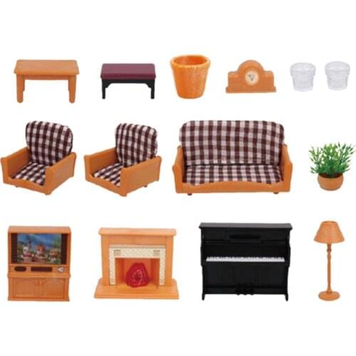 Forest Animals Families Dollhouse Kitchen Living Room Bathroom Garden Fridge Table Cupboard Food Miniature House For Girls Gift