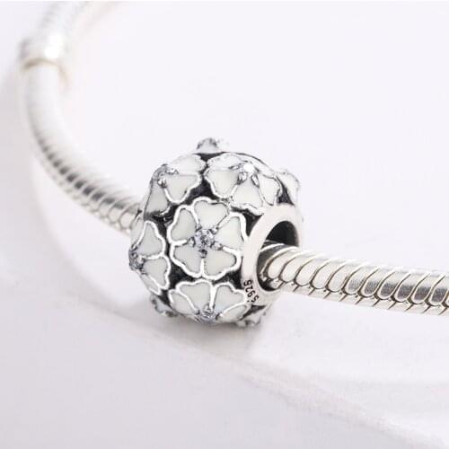 Hot Sales 925 Sterling Silver White Enamel Flower Crystal Beads Pendant Charm Bracelet DIY Jewelry Making For Original Pandora