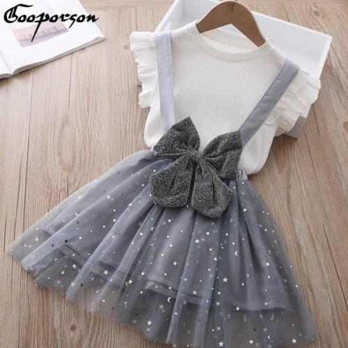 Fashion Kids Outfits Summer Short Sleeve Top&bow Sequins Skirt Little Girls Clothing Set Children Clothes Set Kid Outfit