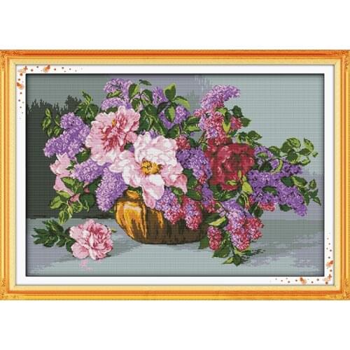 The blossoming flowers cross stitch kit flower 18ct 14ct 11ct count printed canvas stitching embroidery DIY handmade needlework