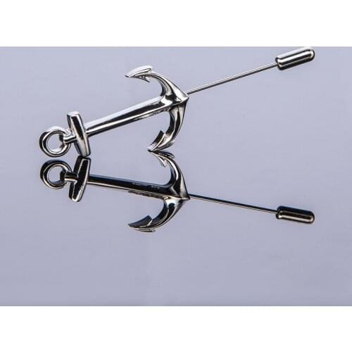 Novelty Anchor Brooches Luxury Silver Color Lapel Pin Corsage For Women Men Suit Coat Wedding Collar Jewelry Accessories Gifts