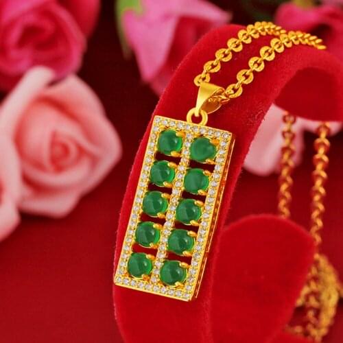 Green Stone Charm Pendant Necklace Chain For Girl Women Yellow Gold Filled Fashion Jewelry Gift