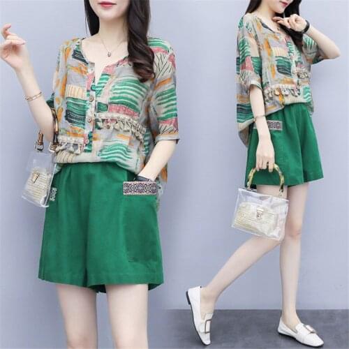 Clothes For Women New Summer Fashion Two Piece Set Printed Short Sleeve butoon Women Tops And Shorts Pants Tracksuit Women