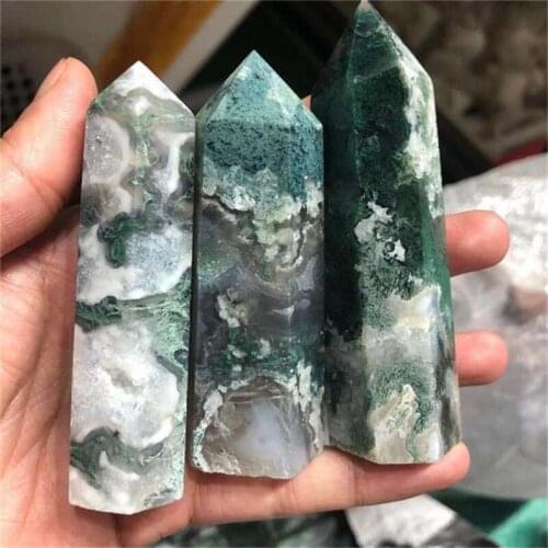 Wholesale folk crafts natural crystals healing stones wand gemstone druzy moss agate crystal point tower for decoration