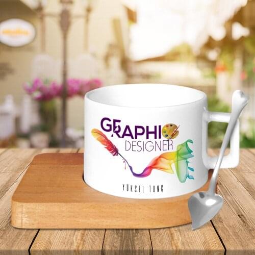 Personalized Professional Graphic Designer Wood Altlıklı Ceramic Cup-2