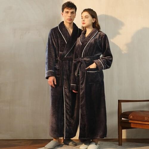 Lovers Dress for Men and Women Warm Super Soft Flannel Coral Fleece Long Bath Robe Mens Kimono Bathrobe Male Dressing Gown Robes