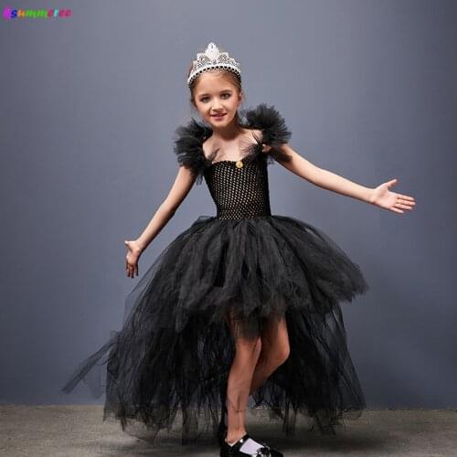 Little Girls Black High Low Tutu Dress Princess Kids Birthday Party Pageant Ball Gown Dresses Children Halloween Fancy Costume