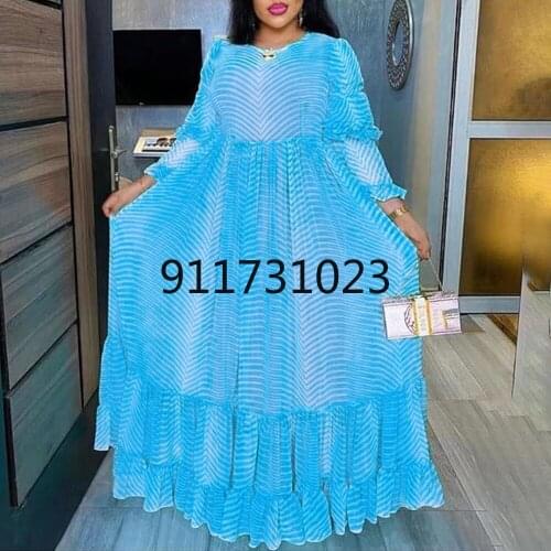 Print Striped Ruffle Dresses For Women 2 Piece Suit 2021 New African Plus Size Ankara Dubai Abaya Ladies Clothes 3XL Boubou