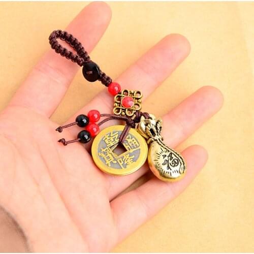 Hand-knitted Rope Pendant Key Chain Neutral Retro Brass Money Bag Key Chain Pendant Lucky Jewelry Chinese Knot Car Key Chain