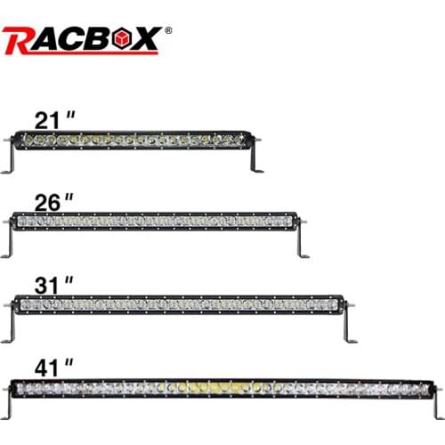 RACBOX 3D Lens 21" 26" 31" 40" 41 Inch Single One Row LED Work Light Bar 100W 120W 150W 200W Car SUV 4WD Boat Slim LED Bar Light