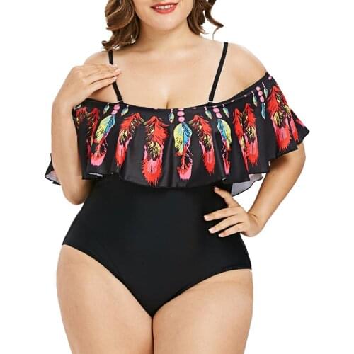 Plus Size Bikinis Women Ethnic Style Feather Swimwear Padded Swimwear Ruffles Monokini Swimsuit Bikini Maillot De Bain @40
