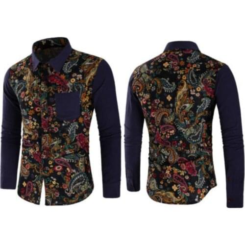 Shirts 2018 New Brand Fashion Floral Men Slim Fit Shirt Long Sleeve Pockets Shirts Casual Shirt Tee Tops