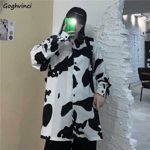 Shirts Women Milk Cow Pattern Pocket Shirt Womens BF Chic Ins Hot Sale Clothing Female Fashion Stylish All-match Fall Spring New