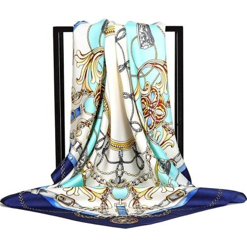 Fashion Belt Chain Rope 90cm Square Scarf Twill Printed Scarf Hijab Womens Turban Muslim Hijab Headwrap Head Scarf Women