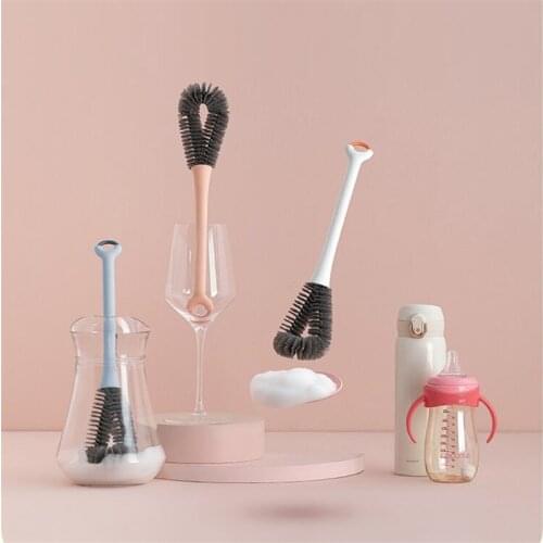 Bottle Brush Cup Scrubbing Silicone Kitchen Cleaner For Washing Cleaning Bottle Brush With Handle Cleaning Utensils Brush Glass
