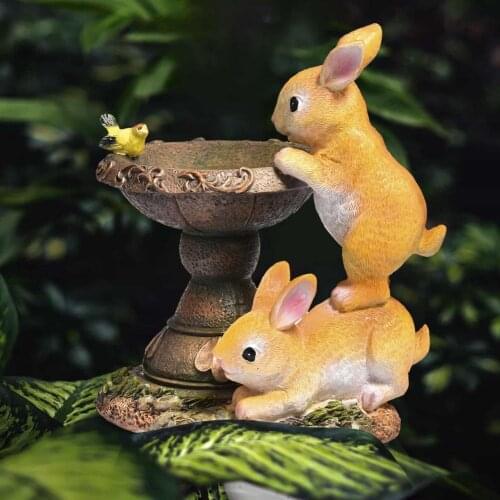 Solar Powered Rabbit Sculpture LED Light Resin Bunny Statue Outdoor Courtyard Garden Animal Figurines Decoration Lighting Craft