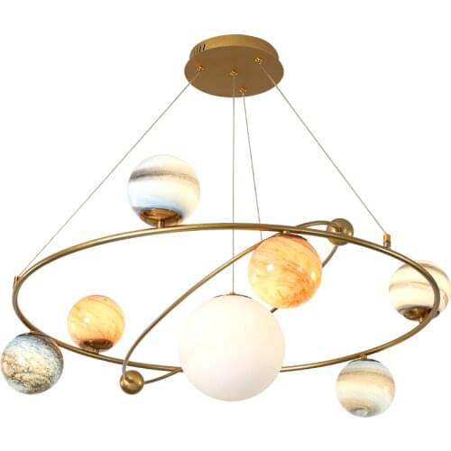 Modern LED Chandelier Chandelier With Round Planets Glass Lamp Gold Wrought Iron Design Restaurant Living Room Line Chandelier