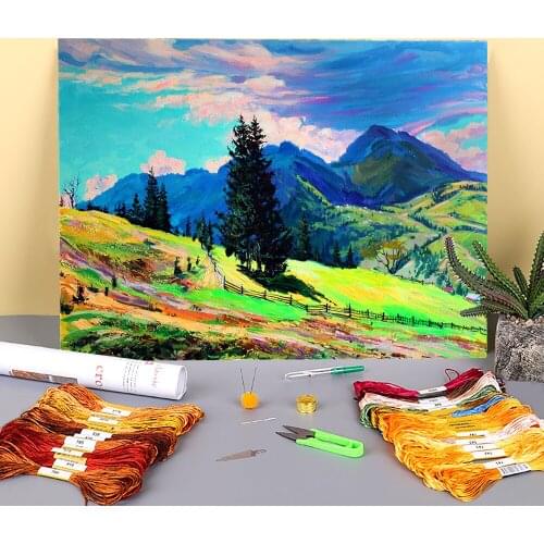 Landscape Storm Cloud Printed Fabric 11CT Cross-Stitch DIY Embroidery Complete Kit DMC Threads Hobby Painting Knitting Gift