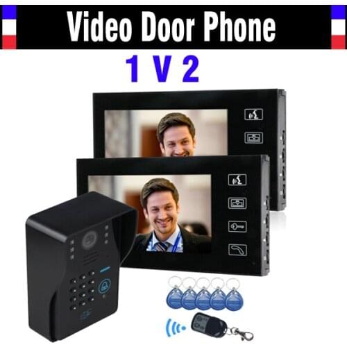 7 Inch Video Door Phone Intercom System Password Code Keypad Camera ID Card + Remote controller Video Doorbell Kit 2-monitor