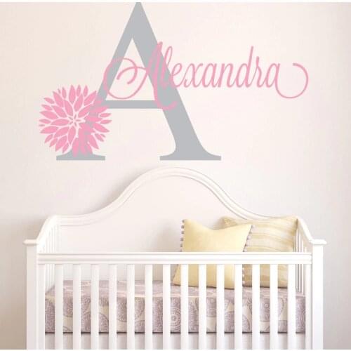 Custom Name Elephant Flowers Wall Stickers For Kids Room Personalized Girl Name Bedroom Nursery Baby Vinyl Wall Decals JW004
