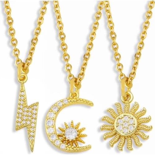 Vintage Multi-styles Ins simple Wild Sun Moon Star Diamond Pendant Necklace Female Clavicle Choker Sweater Chain Student Jewelry