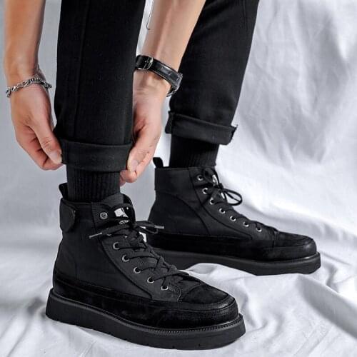 High Top Boots Fashion Versatile High Top Men Shoes Motorcycle Boots Comfortable Breathable Winter Non-slip Shoes