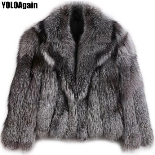 YOLOAgain high quality women natural sliver fox fur jacket ladies real fox fur coat