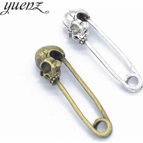YuenZ 3pcs 2 colour Alloy Metal Antique Sliver skull pin Charm Jewelry Making DIY Handmade Craft 50*14mm J152