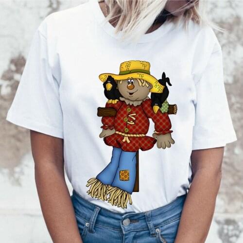 Ashion Cute Scarecrow Graphic Printed Women Tshirt White Short Sleeve Ladies T shirt Casual Harajuku Summer Female T-shirt