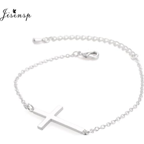 Jisensp New Fashion Gold Color Cross Bracelets for Women Men Everyday Jewelry Gift pulsera hombre Handmade Adjustable Bracelets