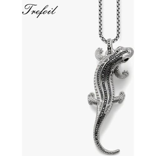 Link Chain Necklace Salamander , Fashion 925 Sterling Silver Jewelry European Punk Gift For Men Women Boy Girls Colar Masculino