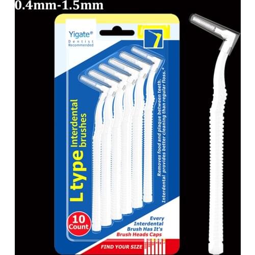 0.4-1.5mm Interdental Brush Long Handle L Shape Orthodontic Toothpick Brush Tooth Interdental Cleaning Oral Care Tool 10pcs/pack