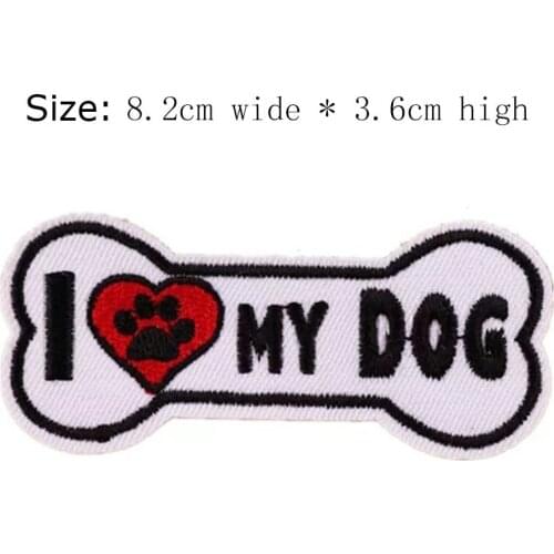 1pc I LOVE MY DOG embroidery patch Free shipping for left chest 8.2cm wide iron on sew on for DIY clothing/paw/red heart/bone